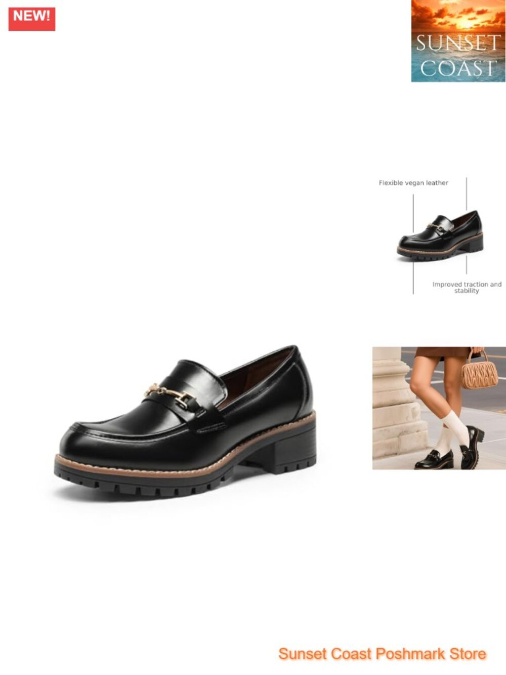 Women's Chunky Loafers Dressy Business Shoes Faux Leather Pull-On